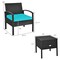 Costway 3PCS Patio Rattan Furniture Set Storage Table Cushioned Sofa Deck Red\Turquoise\White